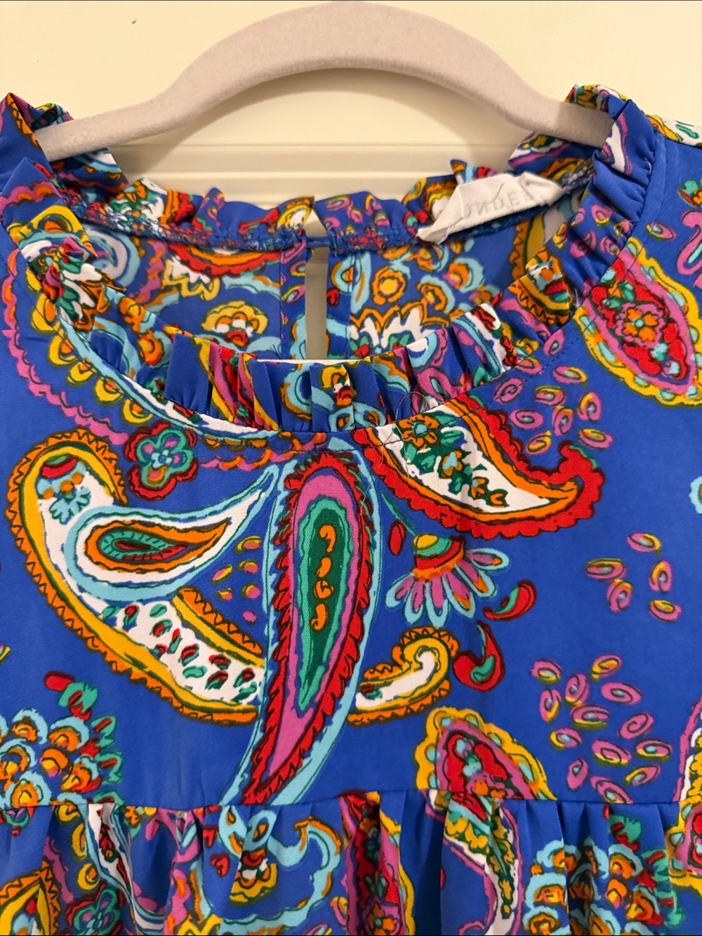 Wonder Women’s Bright Blue Paisley Ruffle Blouse - Picture 2 of 8